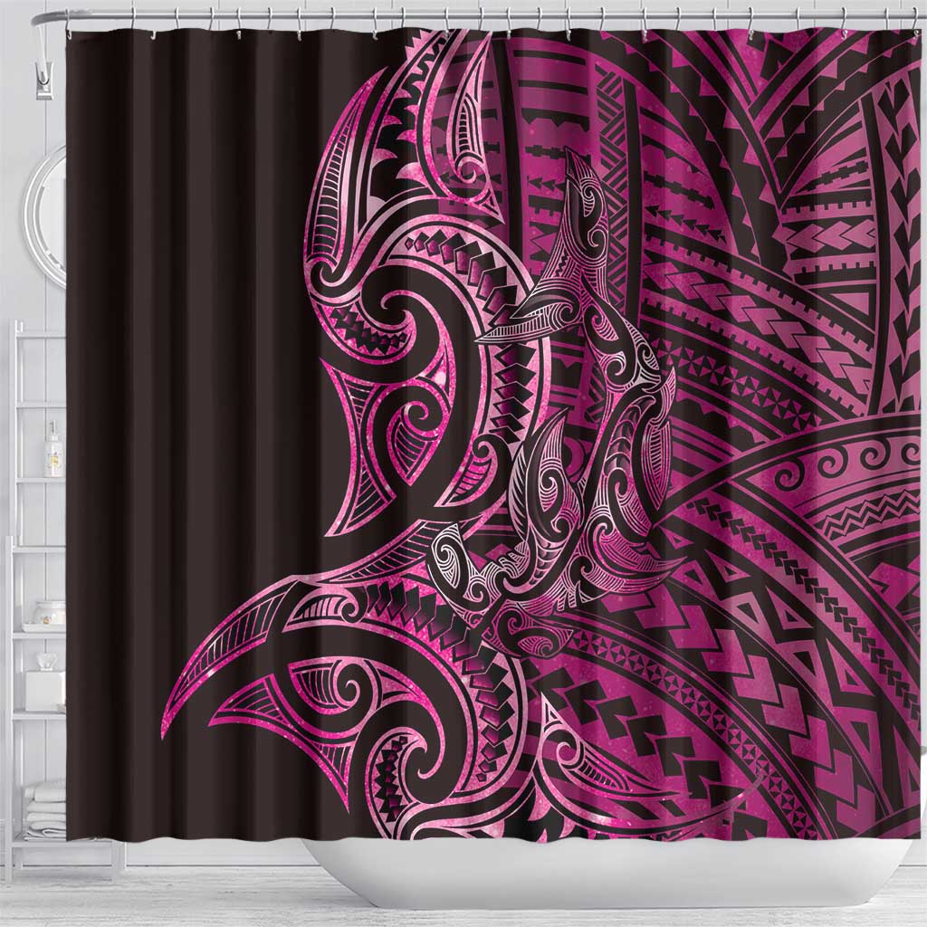 New Zealand Hammerhead Shark Shower Curtain Maori Haehae Mangopare Pink - Polynesian Pride