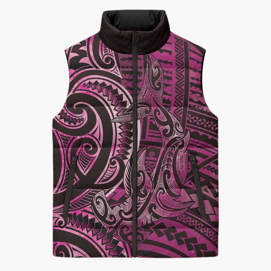 New Zealand Hammerhead Shark Sleeveless Puffer Jacket Maori Haehae Mangopare Pink - Polynesian Pride