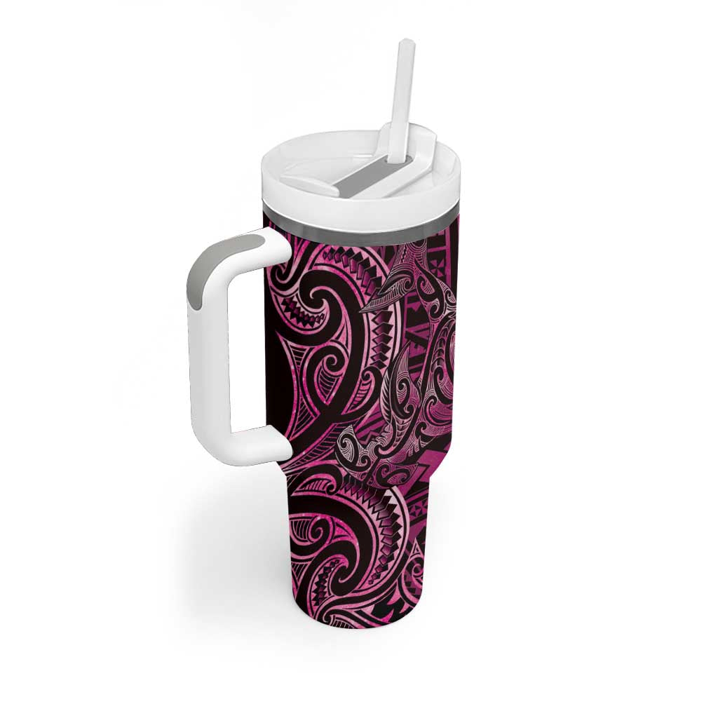New Zealand Hammerhead Shark Tumbler With Handle Maori Haehae Mangopare Pink - Polynesian Pride