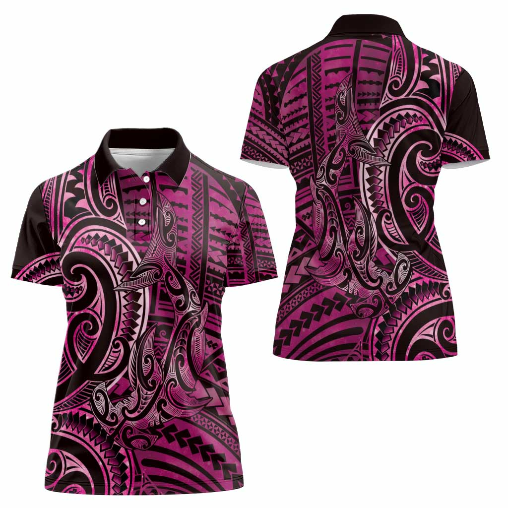 New Zealand Hammerhead Shark Women Polo Shirt Maori Haehae Mangopare Pink - Polynesian Pride