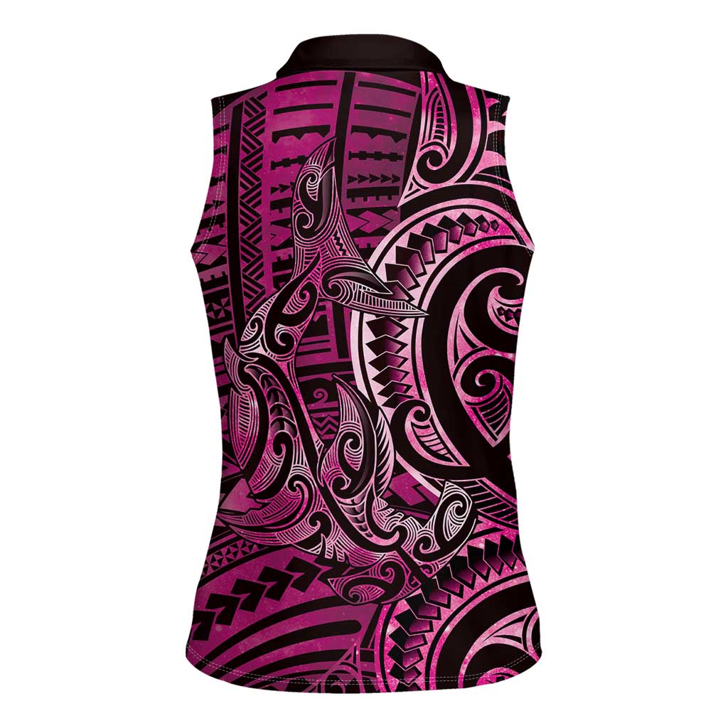 New Zealand Hammerhead Shark Women Sleeveless Polo Shirt Maori Haehae Mangopare Pink - Polynesian Pride