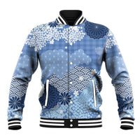 Blue Palaka Japanese Patterns Baseball Jacket Asanoha Seigaiha Sakura Motif - Polynesian Pride