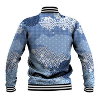 Blue Palaka Japanese Patterns Baseball Jacket Asanoha Seigaiha Sakura Motif - Polynesian Pride