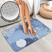 Blue Palaka Japanese Patterns Bathroom Set Asanoha Seigaiha Sakura Motif - Polynesian Pride