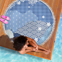 Blue Palaka Japanese Patterns Beach Blanket Asanoha Seigaiha Sakura Motif - Polynesian Pride