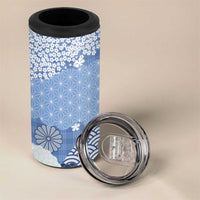 Blue Palaka Japanese Patterns 4 in 1 Can Cooler Tumbler Asanoha Seigaiha Sakura Motif - Polynesian Pride