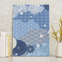 Blue Palaka Japanese Patterns Canvas Wall Art Asanoha Seigaiha Sakura Motif - Polynesian Pride