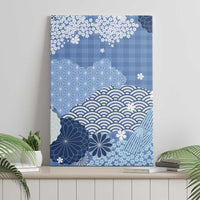 Blue Palaka Japanese Patterns Canvas Wall Art Asanoha Seigaiha Sakura Motif - Polynesian Pride