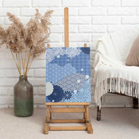 Blue Palaka Japanese Patterns Canvas Wall Art Asanoha Seigaiha Sakura Motif - Polynesian Pride