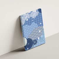 Blue Palaka Japanese Patterns Canvas Wall Art Asanoha Seigaiha Sakura Motif - Polynesian Pride