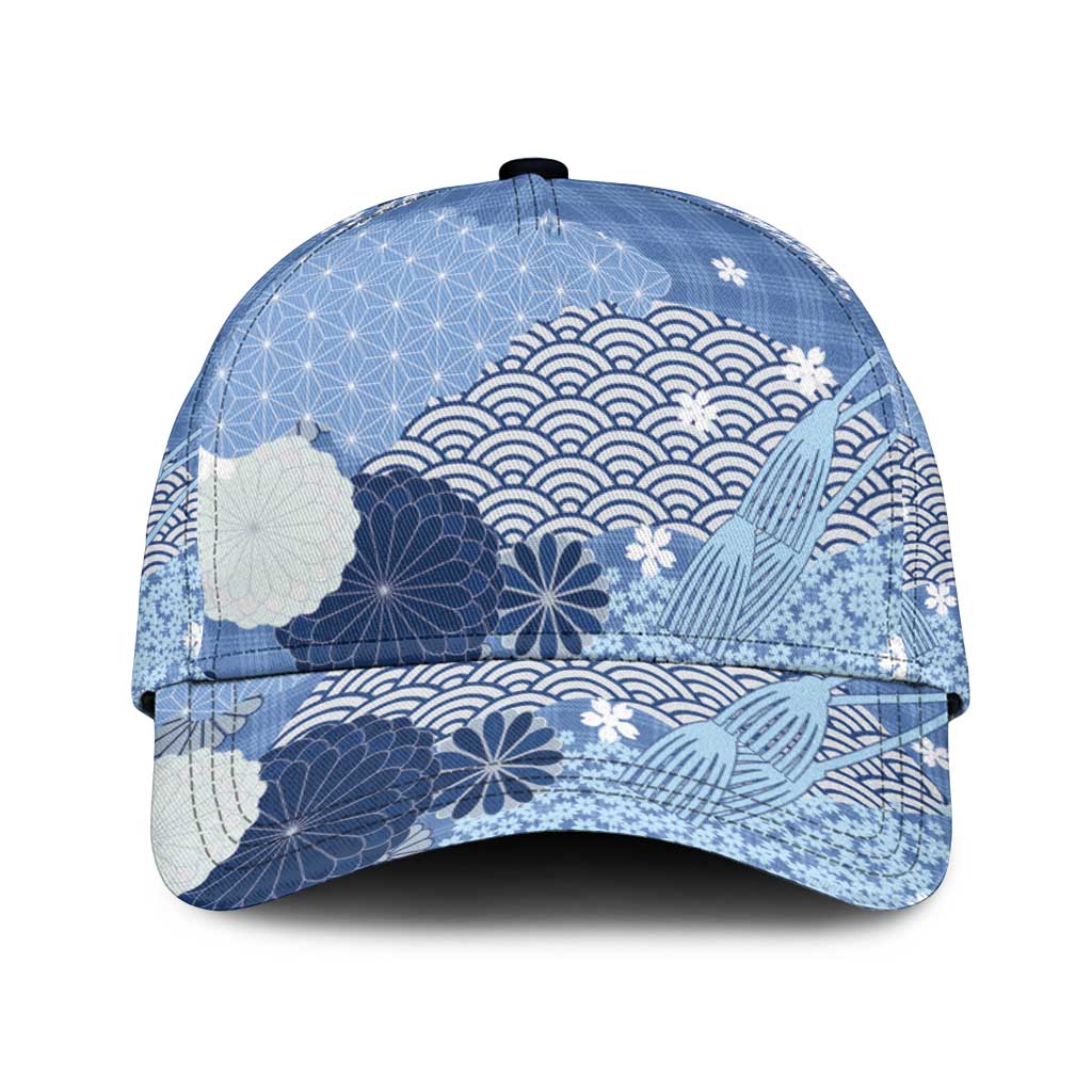 Blue Japanese Traditional Motifs Classic Cap Palaka With Asanoha Seigaiha Sakura - Polynesian Pride