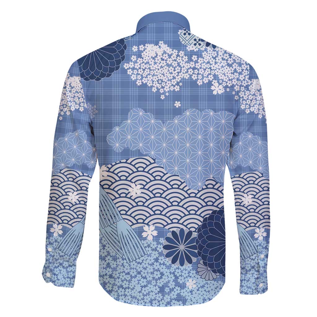 Blue Palaka Japanese Patterns Family Matching Mermaid Dress and Hawaiian Shirt Asanoha Seigaiha Sakura Motif - Polynesian Pride