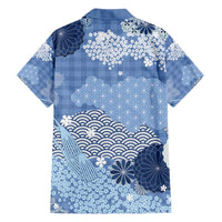 Blue Palaka Japanese Patterns Family Matching Off Shoulder Maxi Dress and Hawaiian Shirt Asanoha Seigaiha Sakura Motif - Polynesian Pride