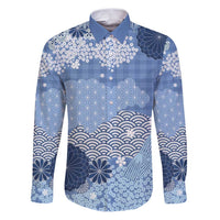 Blue Palaka Japanese Patterns Family Matching Puletasi and Hawaiian Shirt Asanoha Seigaiha Sakura Motif - Polynesian Pride