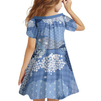 Blue Palaka Japanese Patterns Family Matching Short Sleeve Bodycon Dress and Hawaiian Shirt Asanoha Seigaiha Sakura Motif - Polynesian Pride