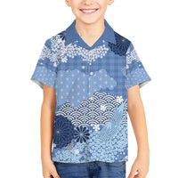 Blue Palaka Japanese Patterns Hawaiian Shirt Asanoha Seigaiha Sakura Motif - Polynesian Pride