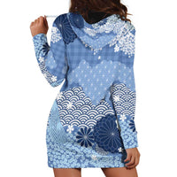 Blue Palaka Japanese Patterns Hoodie Dress Asanoha Seigaiha Sakura Motif - Polynesian Pride
