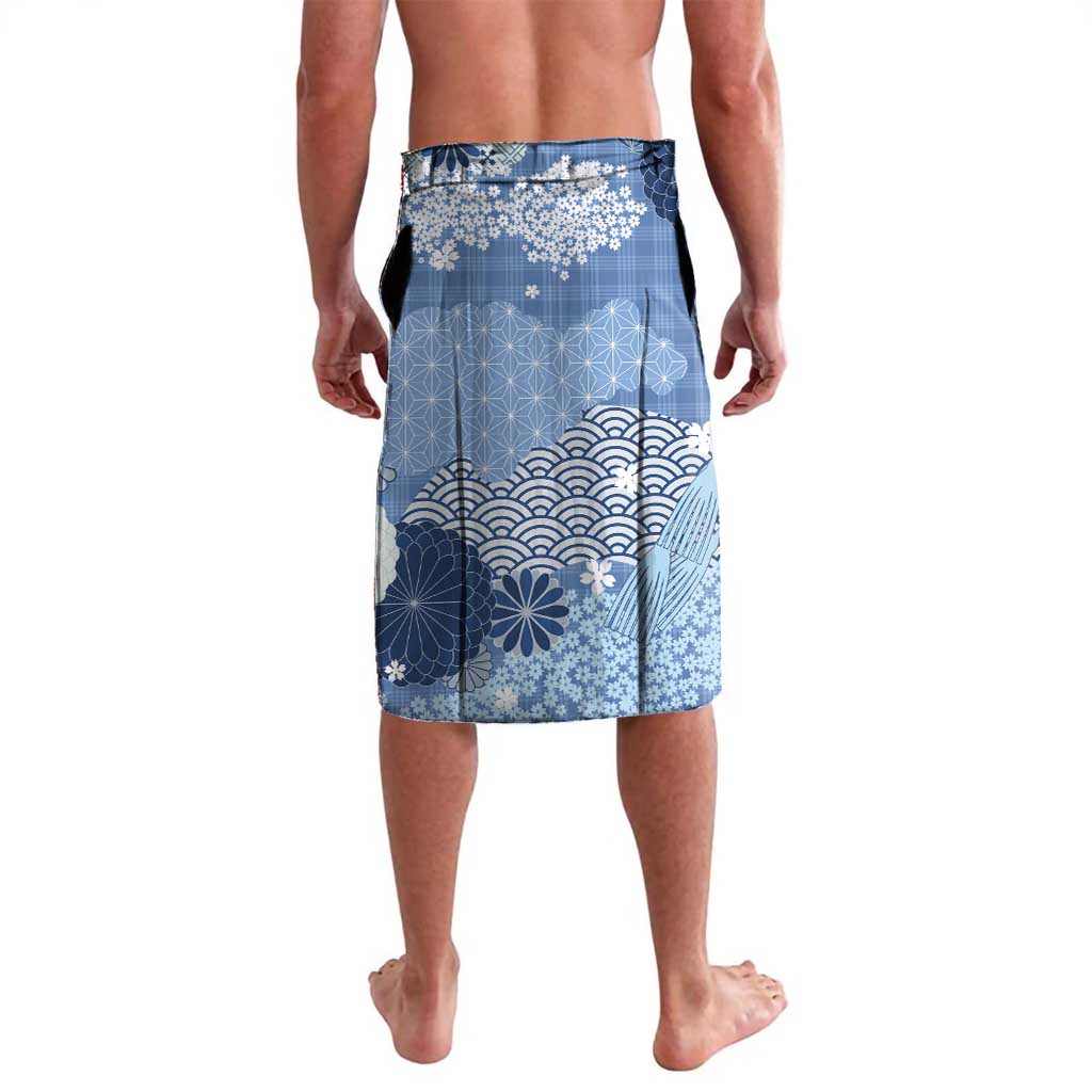 Blue Palaka Japanese Patterns Lavalava Asanoha Seigaiha Sakura Motif - Polynesian Pride