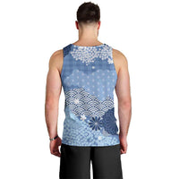 Blue Palaka Japanese Patterns Men Tank Top Asanoha Seigaiha Sakura Motif - Polynesian Pride