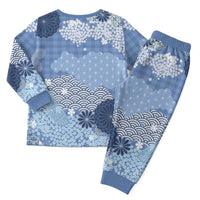 Blue Palaka Japanese Patterns Christmas Pajama Set Asanoha Seigaiha Sakura Motif - Polynesian Pride