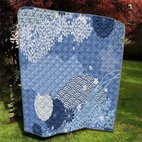 Blue Palaka Japanese Patterns Quilt Asanoha Seigaiha Sakura Motif - Polynesian Pride