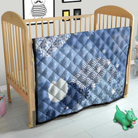 Blue Palaka Japanese Patterns Quilt Asanoha Seigaiha Sakura Motif - Polynesian Pride