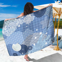 Blue Palaka Japanese Patterns Sarong Asanoha Seigaiha Sakura Motif - Polynesian Pride
