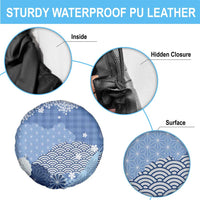 Blue Palaka Japanese Patterns Spare Tire Cover Asanoha Seigaiha Sakura Motif - Polynesian Pride