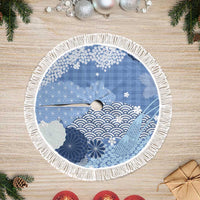 Blue Palaka Japanese Patterns Tree Skirt Asanoha Seigaiha Sakura Motif - Polynesian Pride