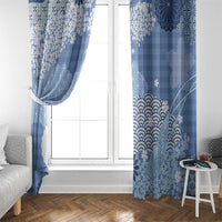 Blue Palaka Japanese Patterns Window Curtain Asanoha Seigaiha Sakura Motif - Polynesian Pride