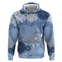 Blue Palaka Japanese Patterns Zip Hoodie Asanoha Seigaiha Sakura Motif - Polynesian Pride