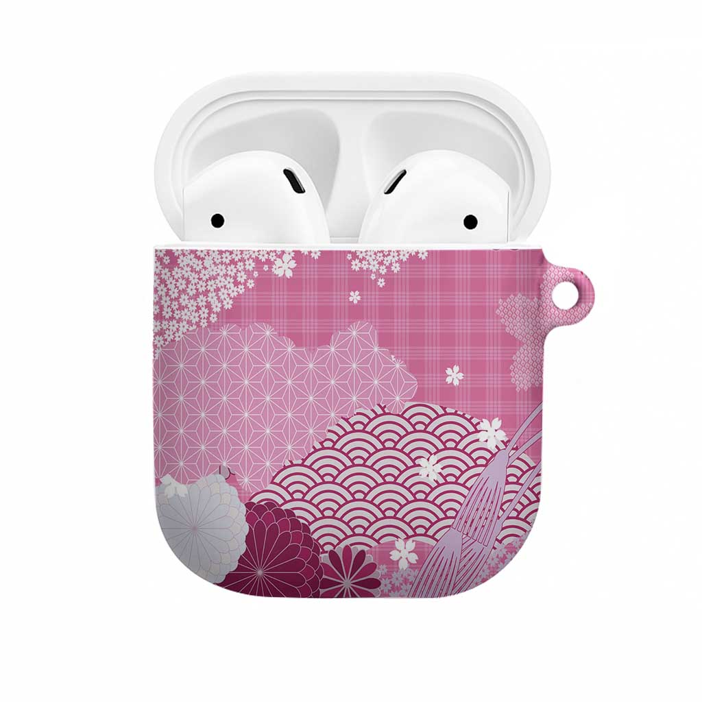 Pink Palaka Japanese Patterns AirPods Case Asanoha Seigaiha Sakura Motif - Polynesian Pride