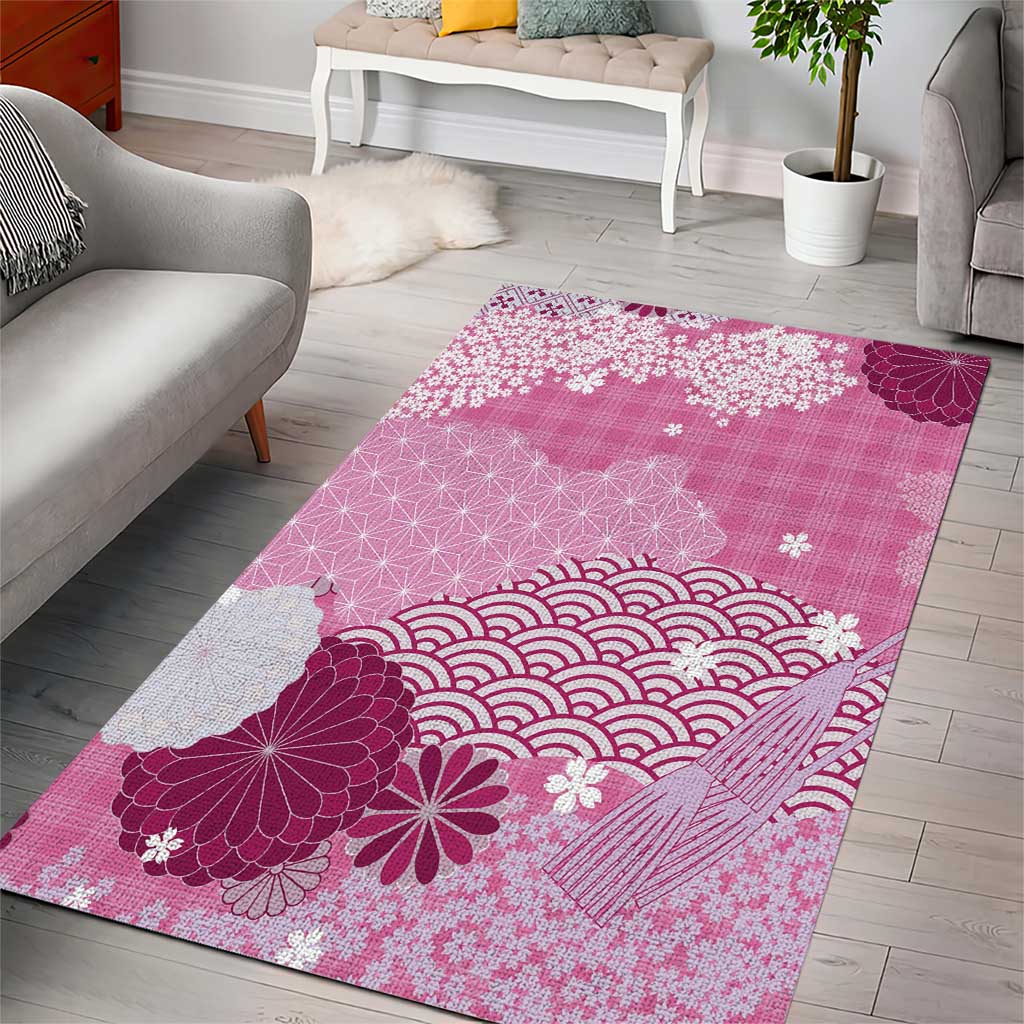 Pink Palaka Japanese Patterns Area Rug Asanoha Seigaiha Sakura Motif - Polynesian Pride