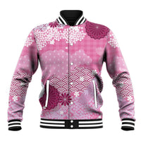 Pink Palaka Japanese Patterns Baseball Jacket Asanoha Seigaiha Sakura Motif - Polynesian Pride