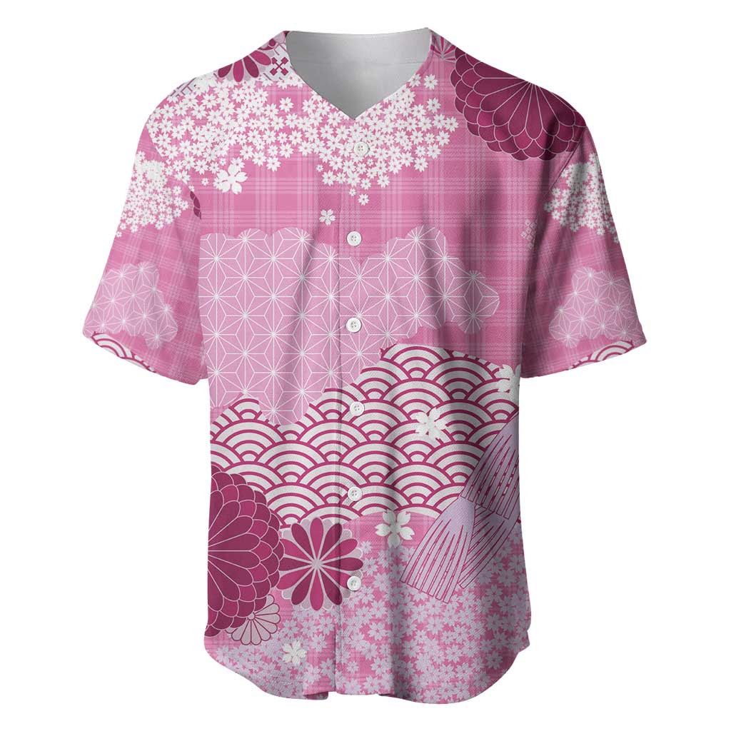 Pink Palaka Japanese Patterns Baseball Jersey Asanoha Seigaiha Sakura Motif - Polynesian Pride