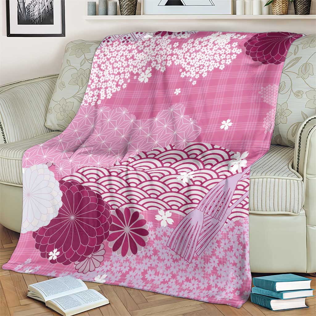 Pink Palaka Japanese Patterns Blanket Asanoha Seigaiha Sakura Motif - Polynesian Pride
