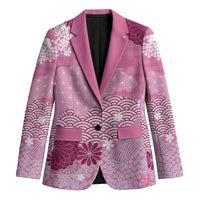 Pink Palaka Japanese Patterns Blazer Asanoha Seigaiha Sakura Motif - Polynesian Pride