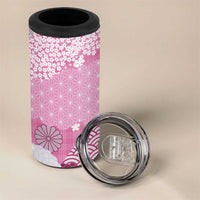 Pink Palaka Japanese Patterns 4 in 1 Can Cooler Tumbler Asanoha Seigaiha Sakura Motif - Polynesian Pride