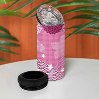 Pink Palaka Japanese Patterns 4 in 1 Can Cooler Tumbler Asanoha Seigaiha Sakura Motif - Polynesian Pride