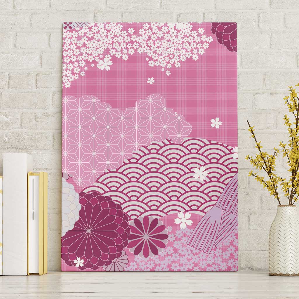 Pink Palaka Japanese Patterns Canvas Wall Art Asanoha Seigaiha Sakura Motif - Polynesian Pride