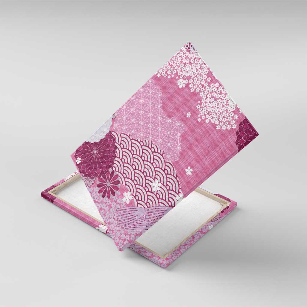 Pink Palaka Japanese Patterns Canvas Wall Art Asanoha Seigaiha Sakura Motif - Polynesian Pride