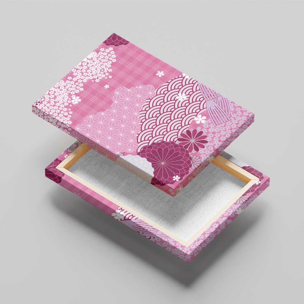 Pink Palaka Japanese Patterns Canvas Wall Art Asanoha Seigaiha Sakura Motif - Polynesian Pride