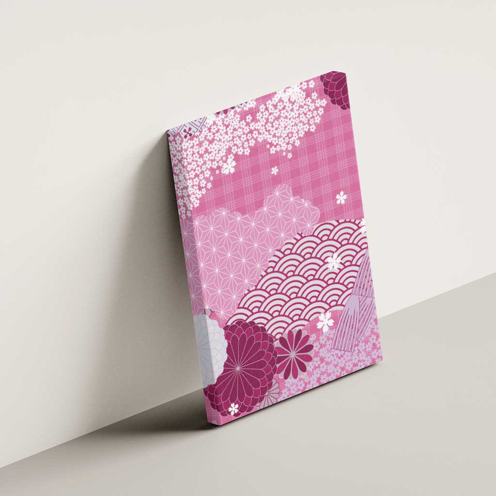 Pink Palaka Japanese Patterns Canvas Wall Art Asanoha Seigaiha Sakura Motif - Polynesian Pride