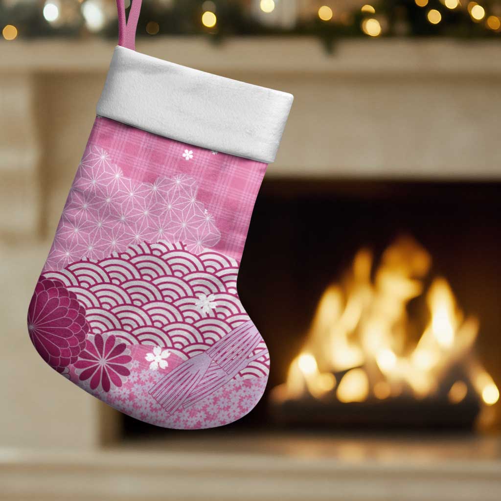 Pink Palaka Japanese Patterns Christmas Stocking Asanoha Seigaiha Sakura Motif - Polynesian Pride