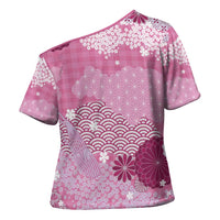 Pink Palaka Japanese Patterns Cross Shoulder Shirt Asanoha Seigaiha Sakura Motif - Polynesian Pride