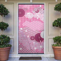 Pink Palaka Japanese Patterns Door Cover Asanoha Seigaiha Sakura Motif - Polynesian Pride