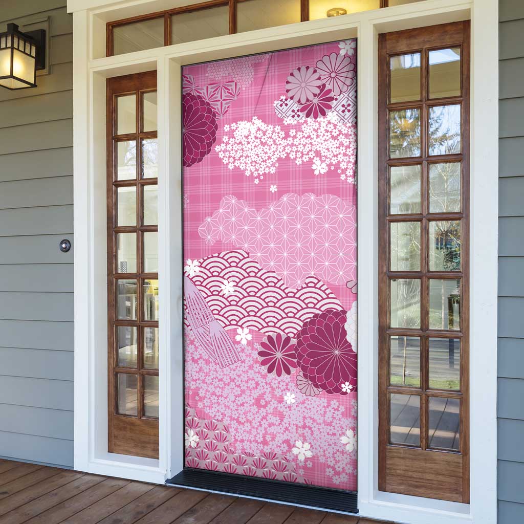 Pink Palaka Japanese Patterns Door Cover Asanoha Seigaiha Sakura Motif - Polynesian Pride