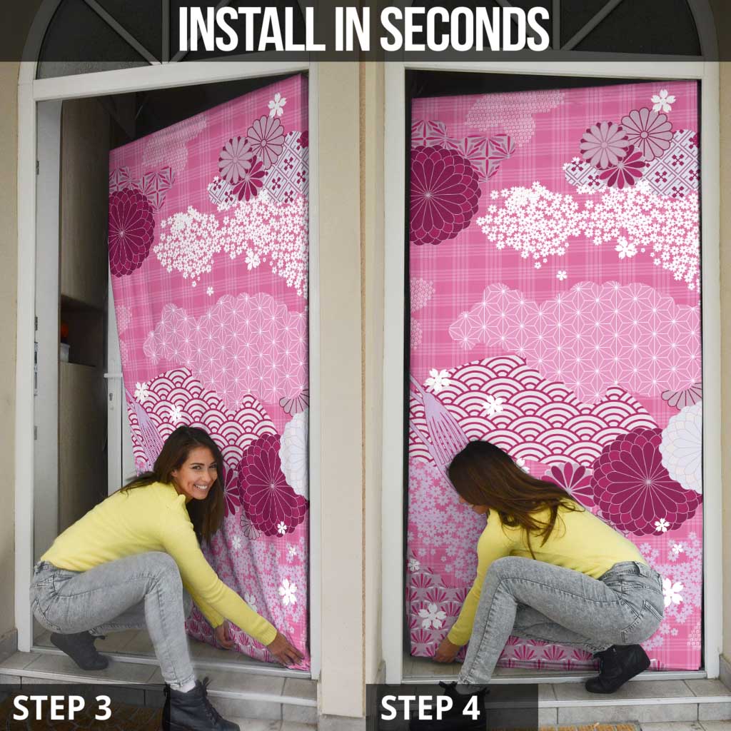 Pink Palaka Japanese Patterns Door Cover Asanoha Seigaiha Sakura Motif - Polynesian Pride