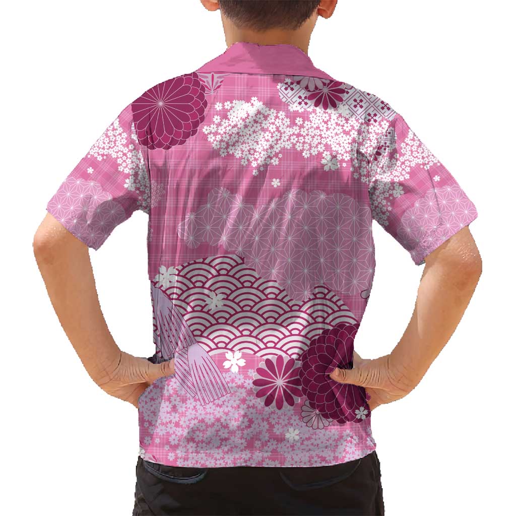 Pink Palaka Japanese Patterns Family Matching Puletasi and Hawaiian Shirt Asanoha Seigaiha Sakura Motif - Polynesian Pride