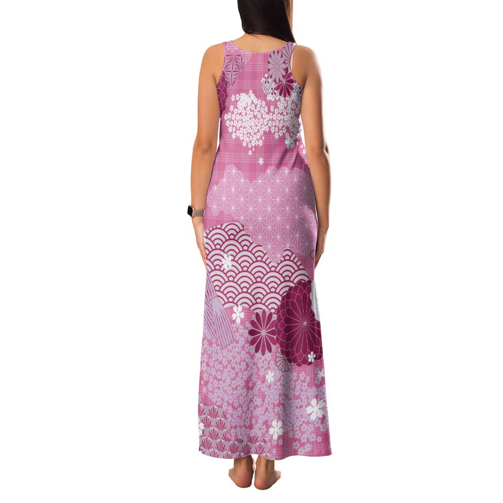 Pink Palaka Japanese Patterns Family Matching Tank Maxi Dress and Hawaiian Shirt Asanoha Seigaiha Sakura Motif - Polynesian Pride